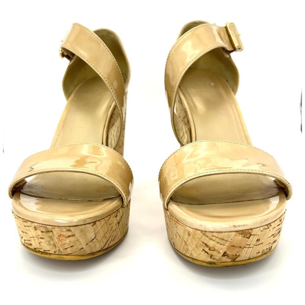 Stuart Weitzman Oneliner Patent Leather Cork Wedge Heel Sandals Platform 9.5 - Picture 2 of 9